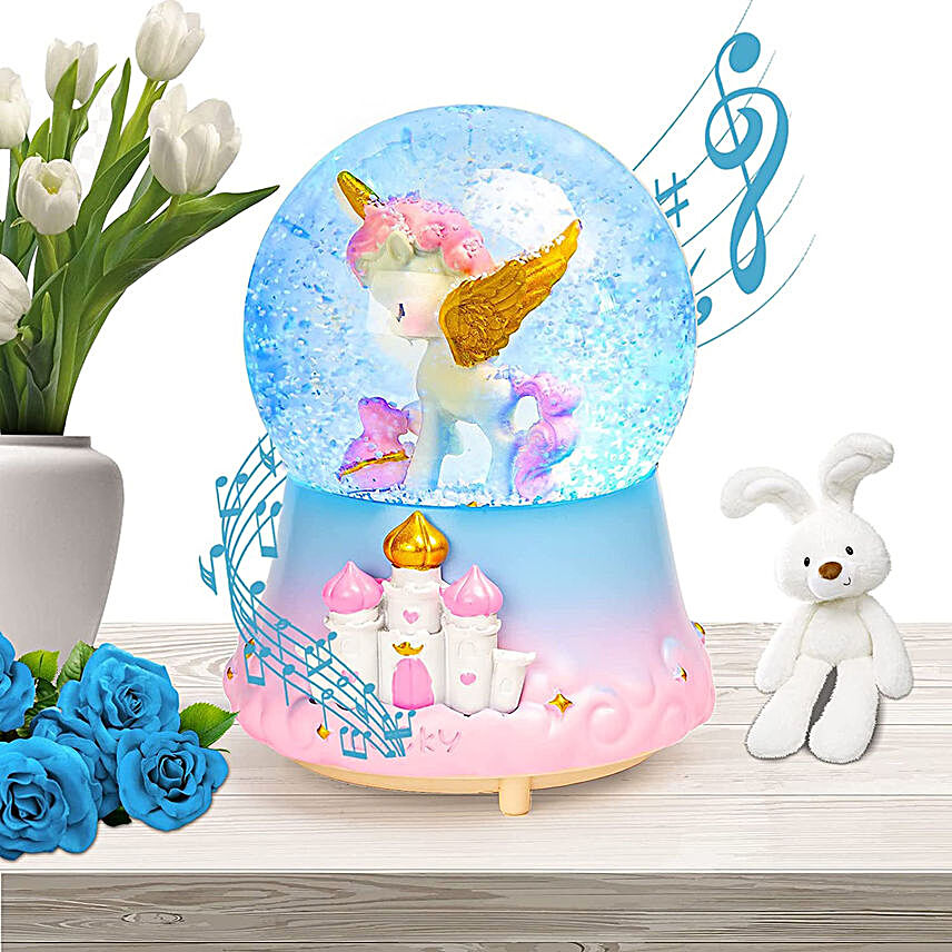 Unicorn Snow Globe With Music Wind Up Mechanism