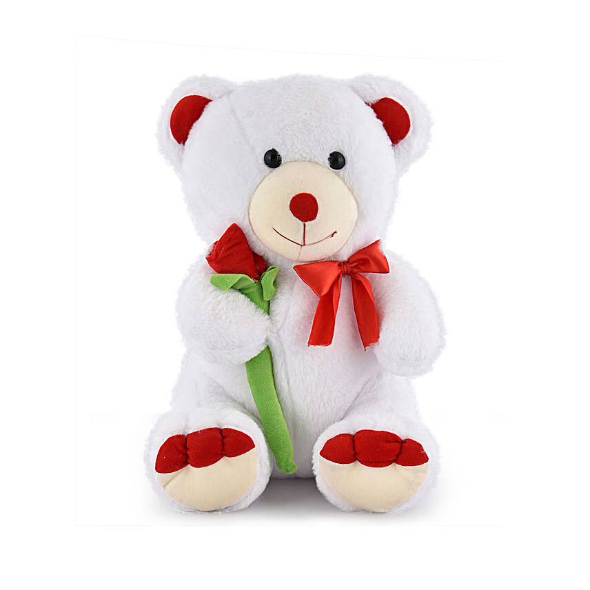 Rose & Bow Teddy Bear- White
