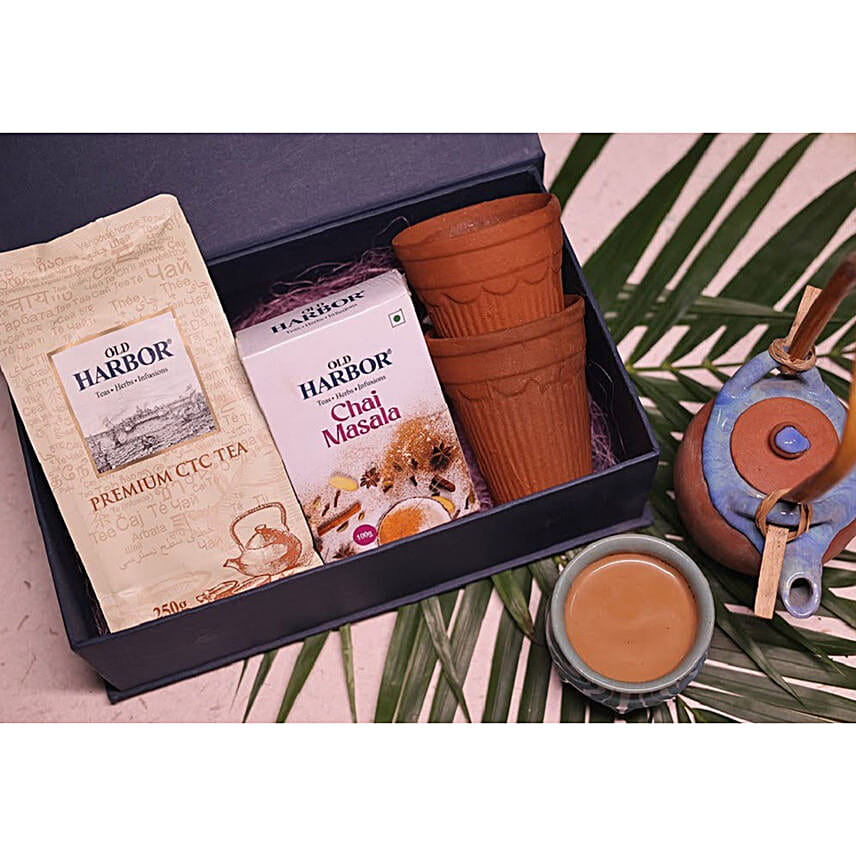 Old Harbor masala chai starter kit with kullhads