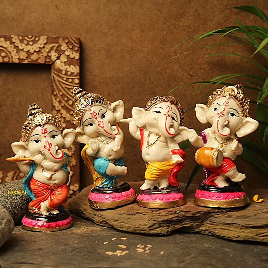 Dancing Ganesha Idols Set of 4:Spiritual Gifts
