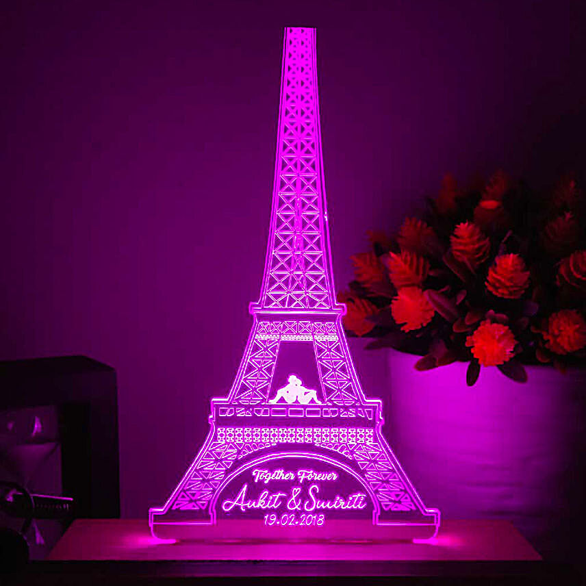 Personalised Eiffel Tower LED Lamp- Pink