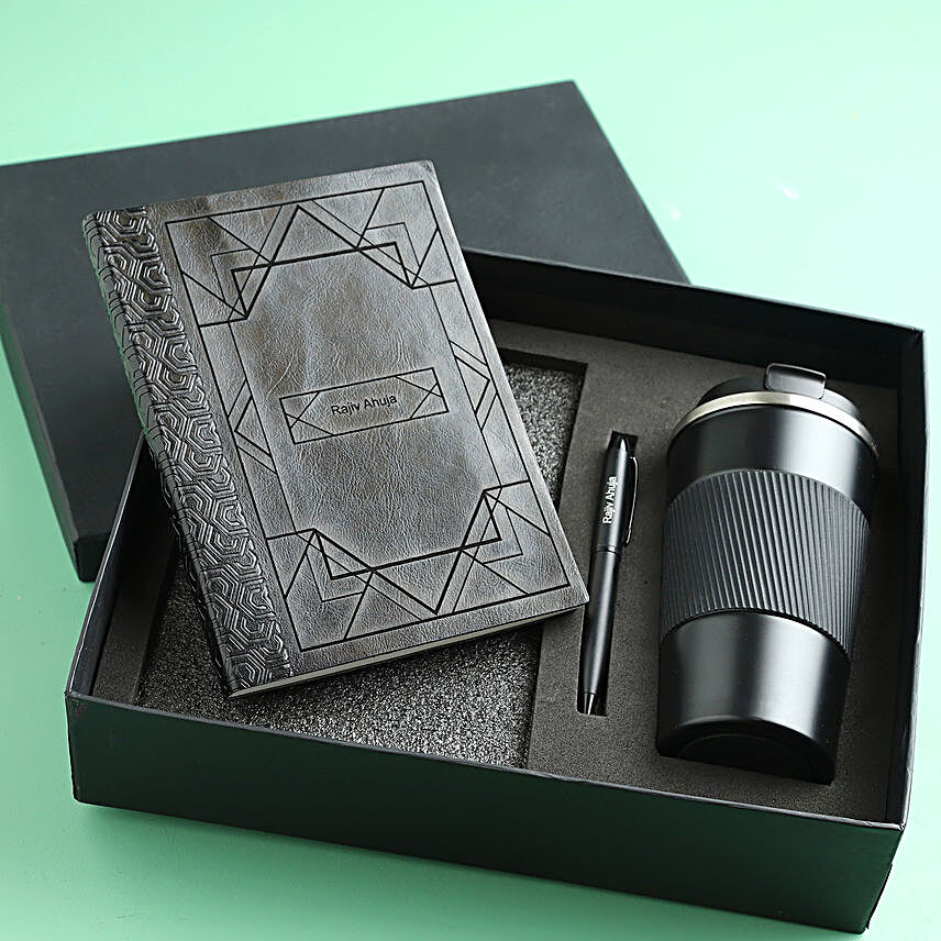 All Black Personalised Gift Set:Buy Personalised Stationery Set