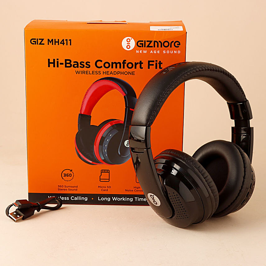 Gizmore Black Hi Bass Wireless Headphone