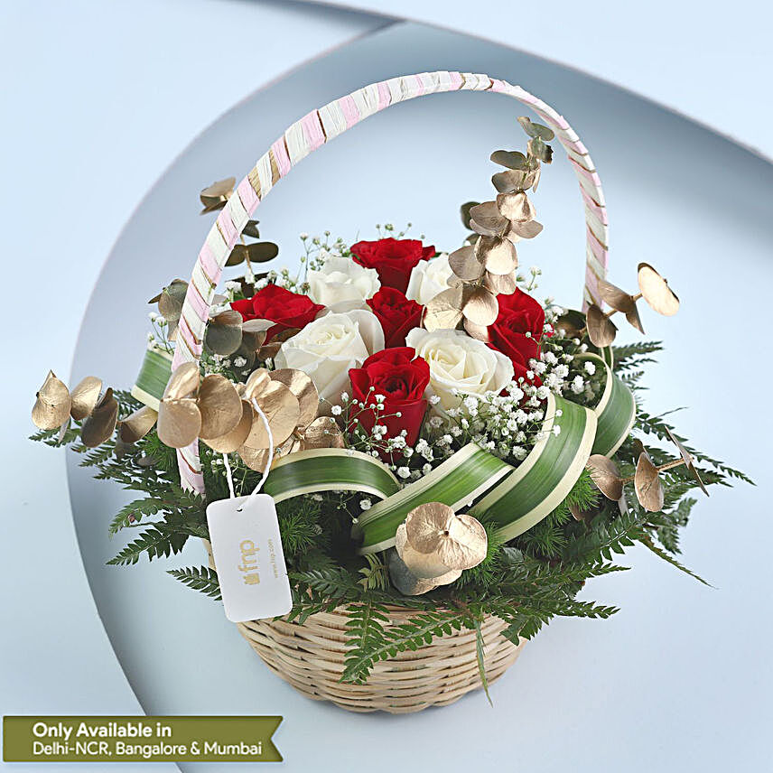 Lovely White N Red Roses Basket