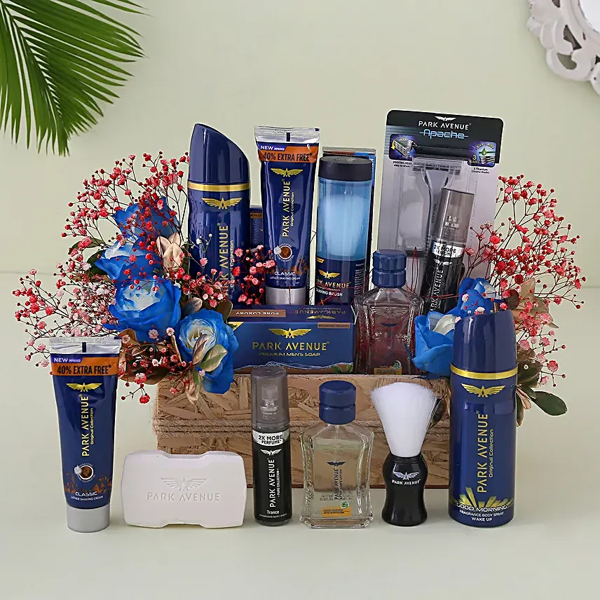 Park Avenue Grooming Kit N Blue Roses Gift Basket