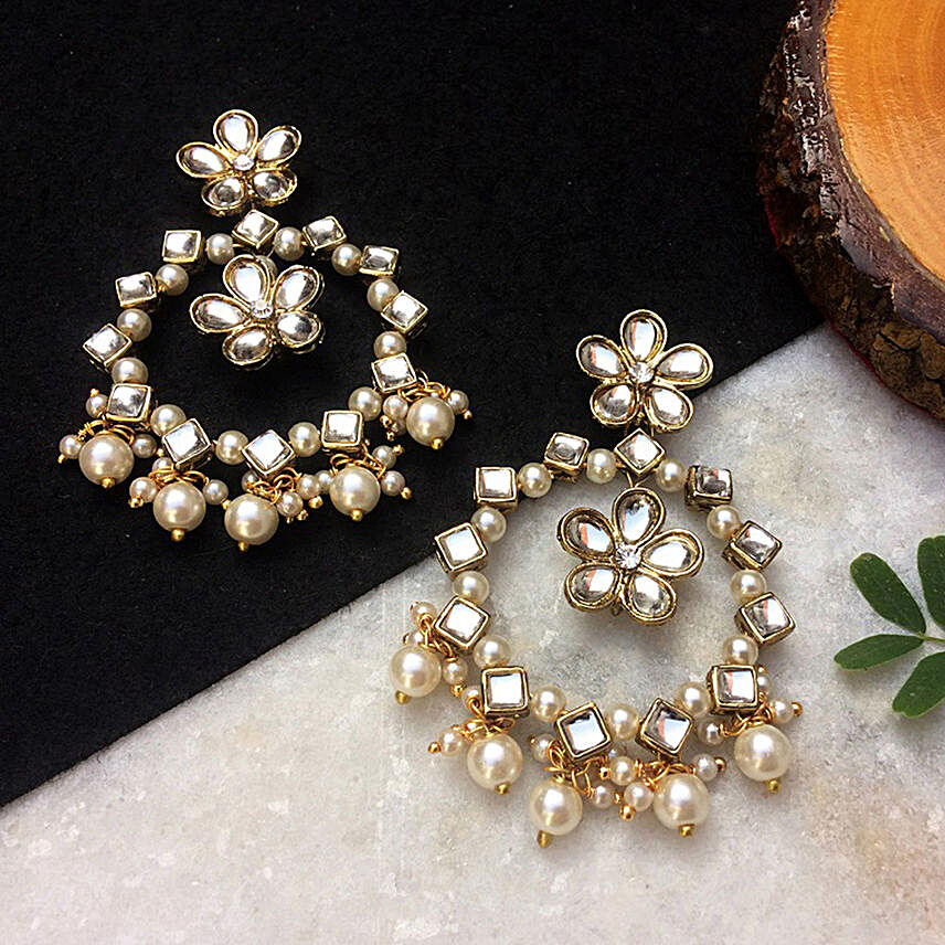 Kundan Flower Chandbali Earrings:Send Jewellery Gifts