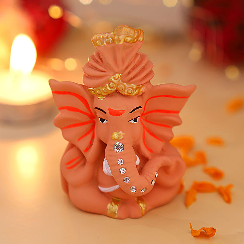 online Pagdi Wale Ganesha Ji Idol- Matte Beige:Spiritual Idols