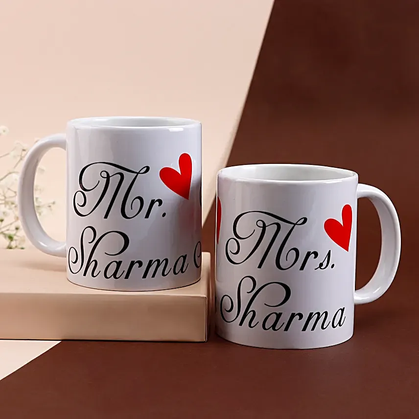 Mr & Mrs Personalised White Mug Set
