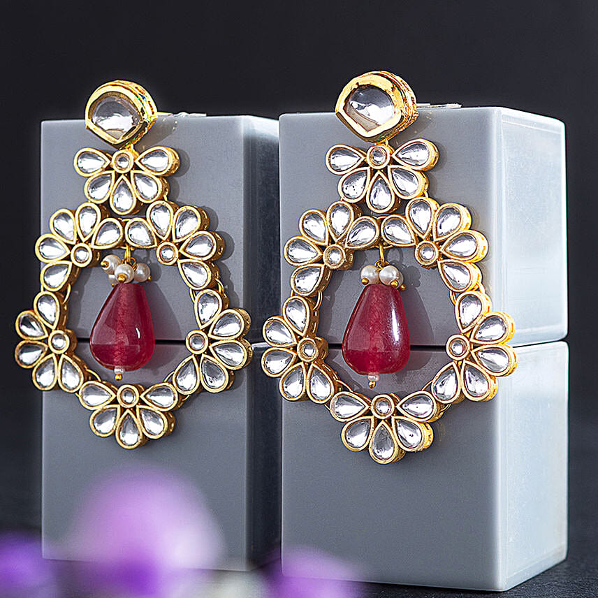 Gold Toned Kundan Drop Earrings