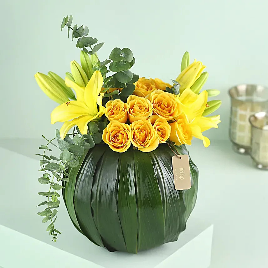 Sunlight In A Pot Floral Arrangement:Exotic Flower Bouquet