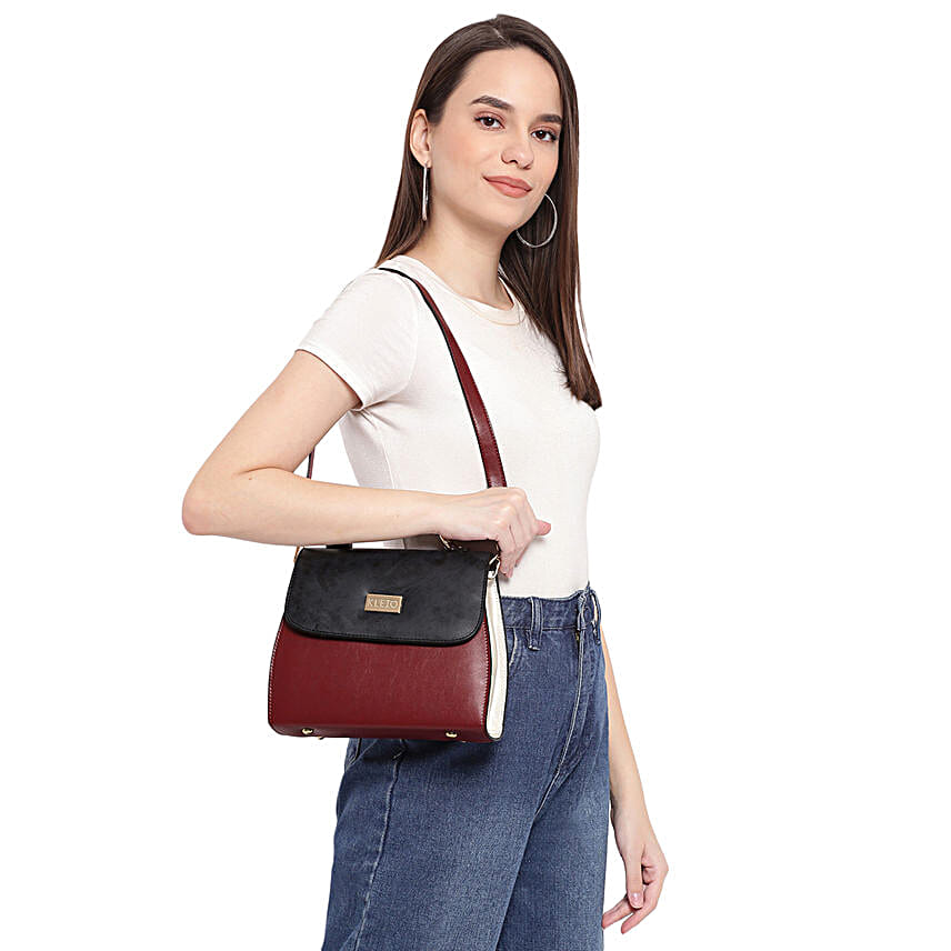 Buy Send Black Cherry Leather Sling Handbags Online FNP