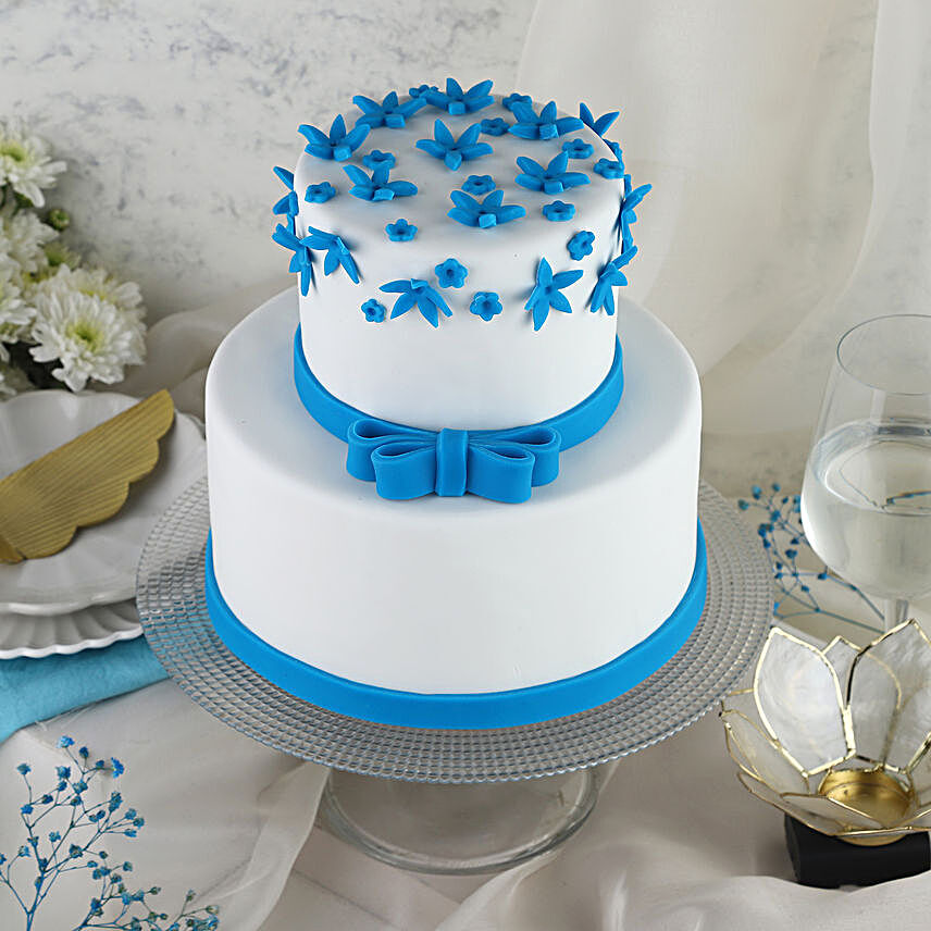 Blue Bow 2 Tier Truffle Cake 3 Kg