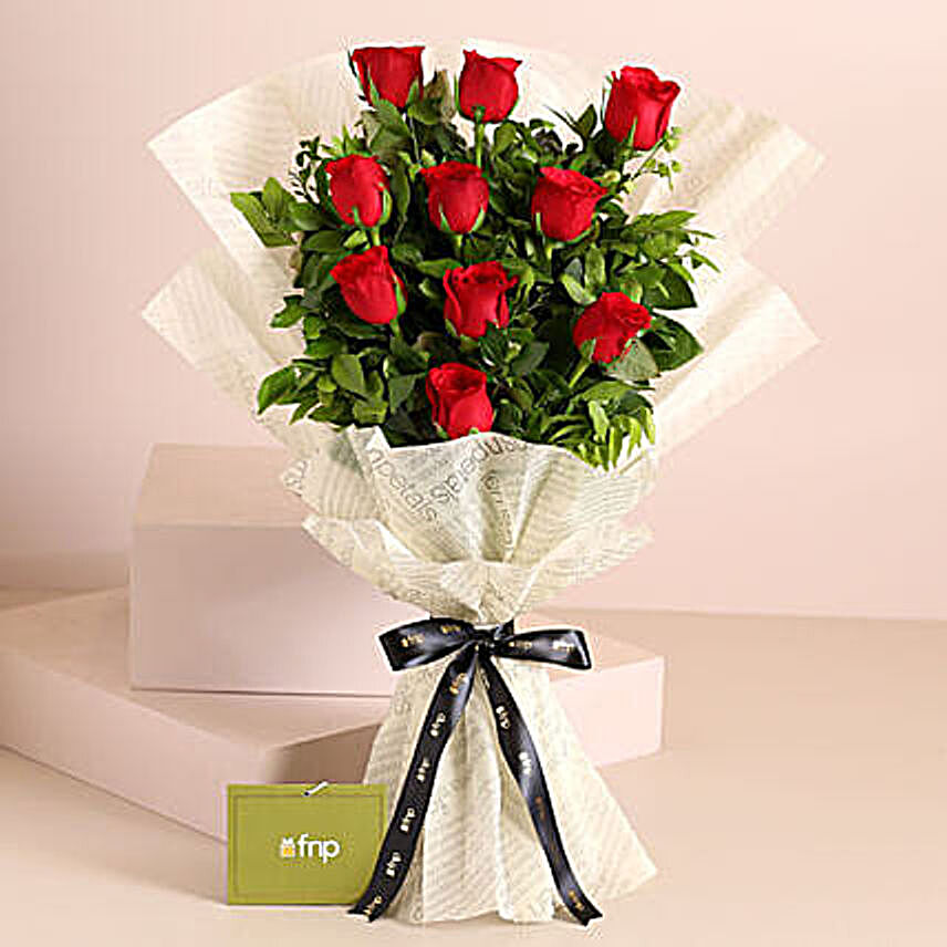 Elegant Vibes Red Roses Bouquet:Valentines Day Flowers