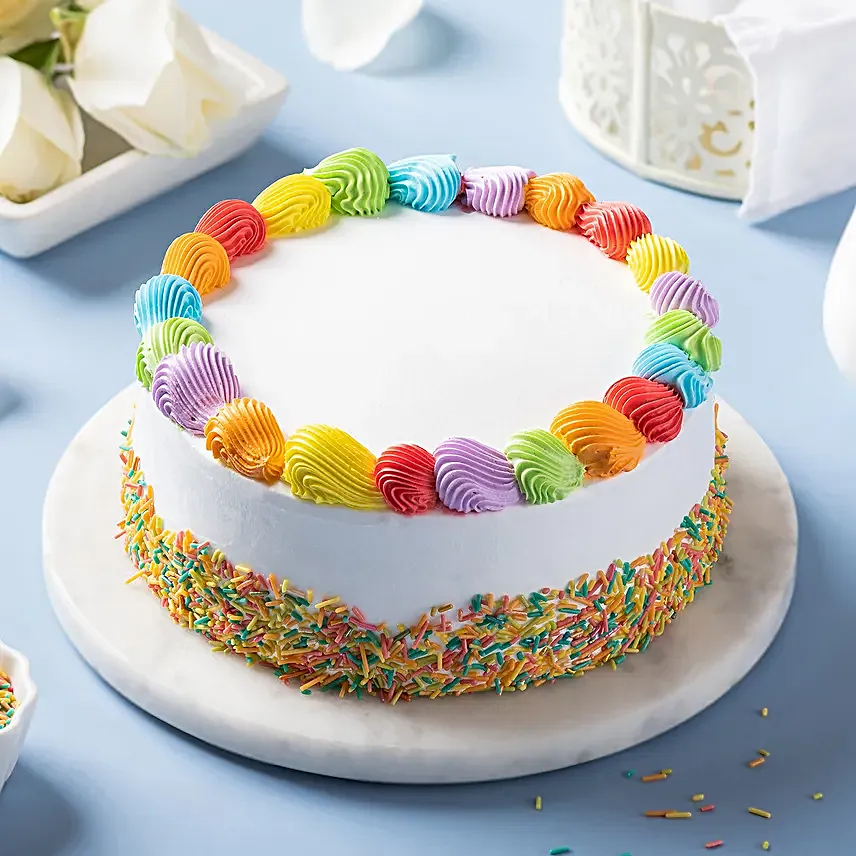 Rainbow Vanilla Cream Cake Half Kg Eggless