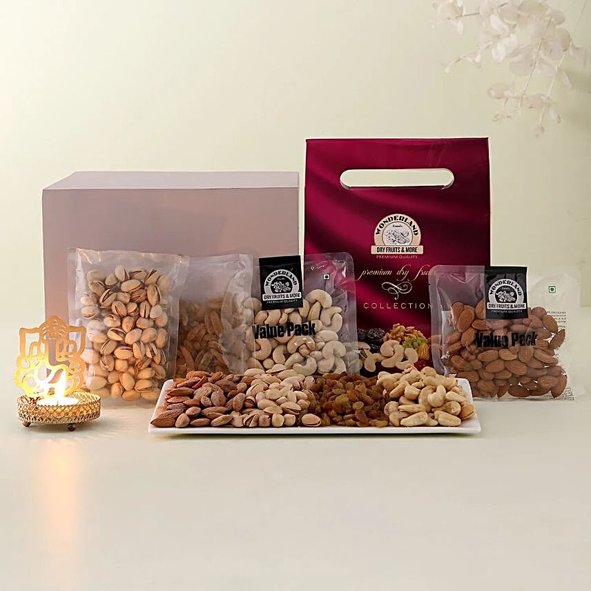 Dry Fruits Collection Gift Pack N Ganesha Candle:Diwali Dry Fruits
