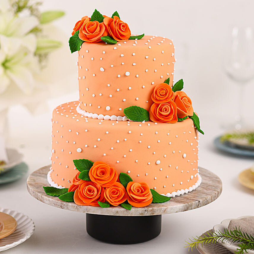  Peach Roses Truffle 2 Tier Cake 1.5 Kg