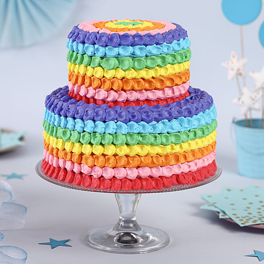 Two Tier Rainbow Truffle Cake 2.5 Kg