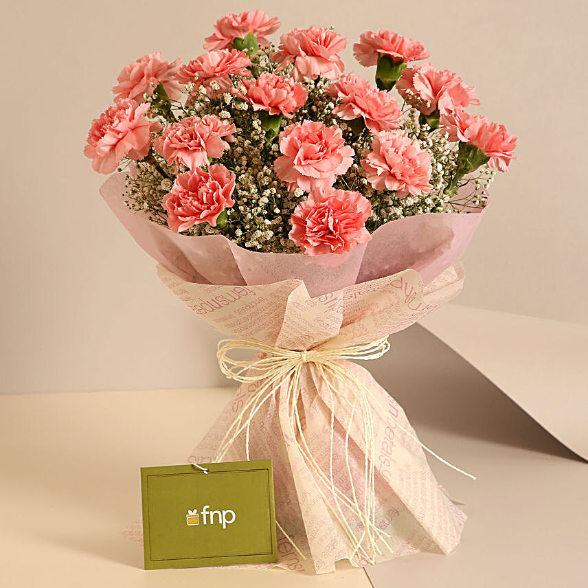 Love For Pastel Pink Carnations Bouquet:Valentine Day Gift for gf