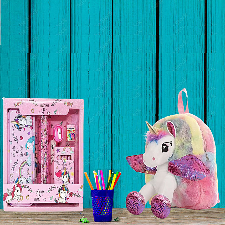 Unicorn School Bag with Stationery Set:Stationery Gifts