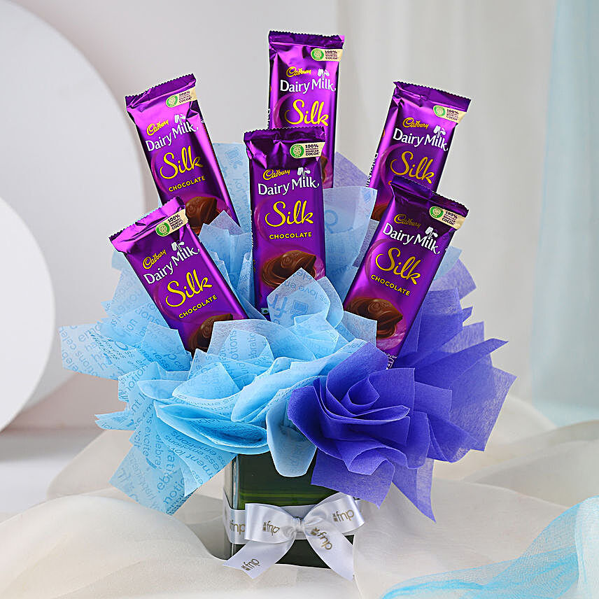 Cadbury Dairy Milk Silk Glass Vase Arrangement:Buy Cadbury Chocolates