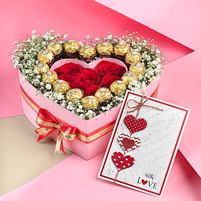 My Sweet Heart Gift Combo:Heart Shaped Flower Arrangements