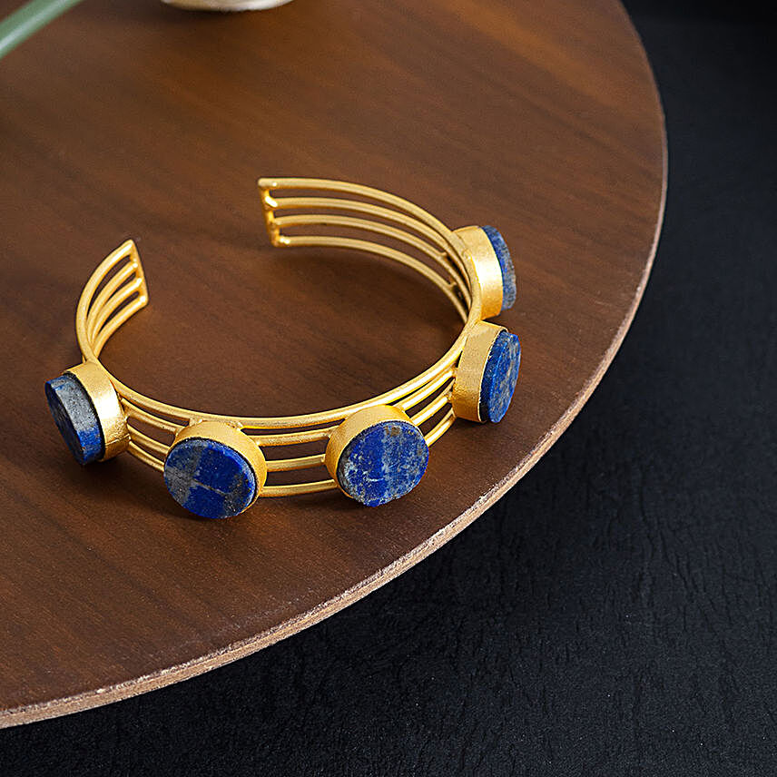 Gold Toned Lapis Lazuli Cuff Bracelet