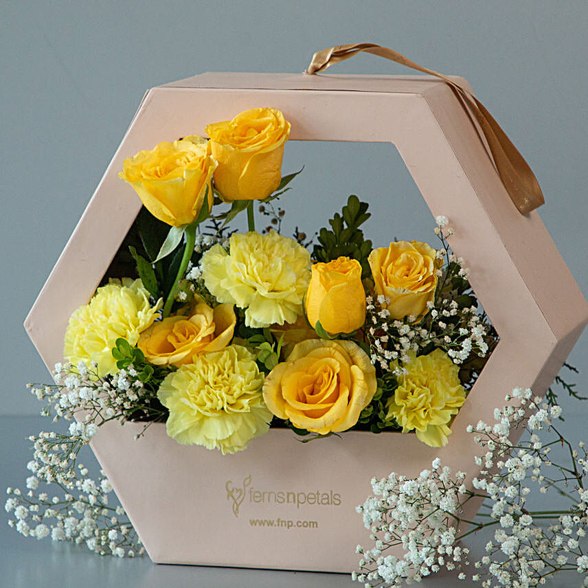 Refreshing Yellow Roses Carnations Arrangement