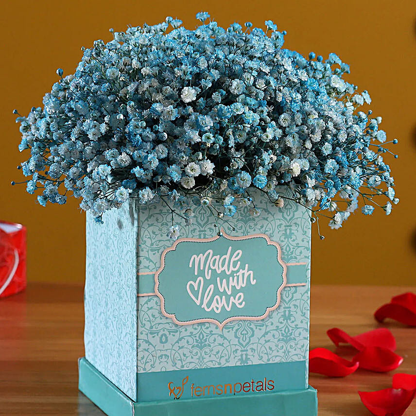 White Gypsophila Made With Love Blue Box