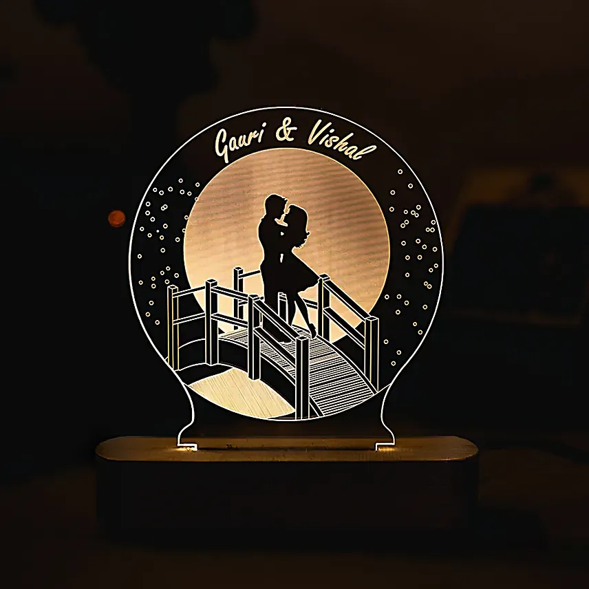 Personalised Couple On Bridge Night Lamp:Kiss Day Gifts