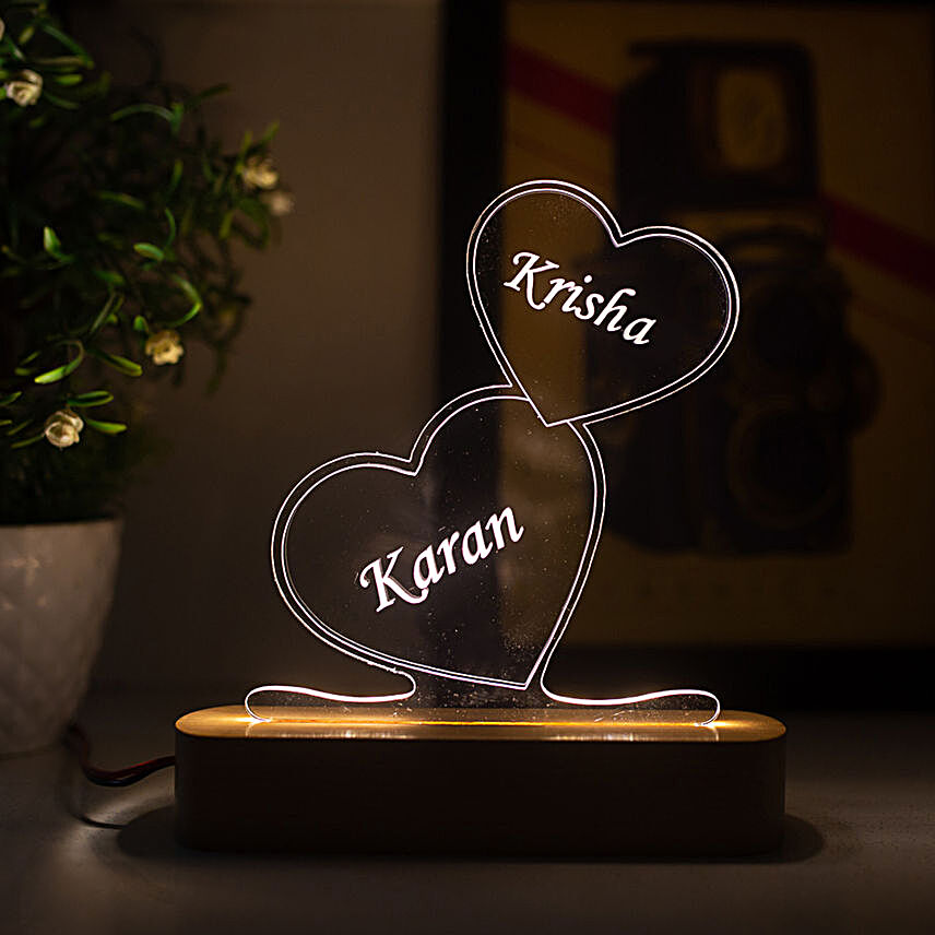 Personalised Double Heart Night Lamp:Valentine Personalised Gifts