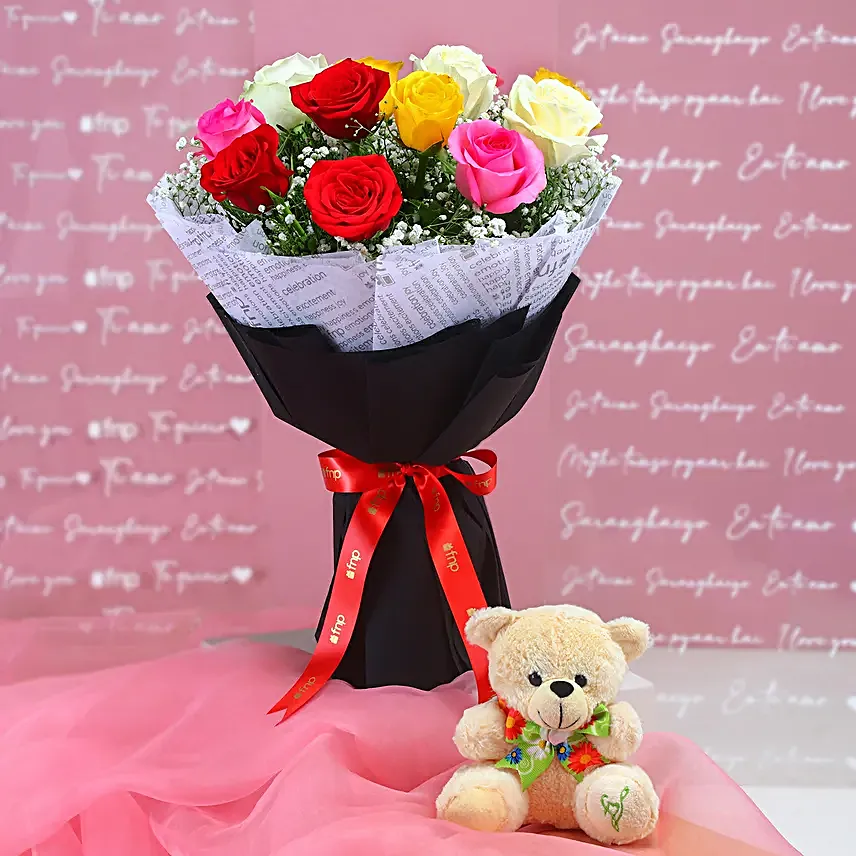 Cute & Romantic Rose & Teddy Combo