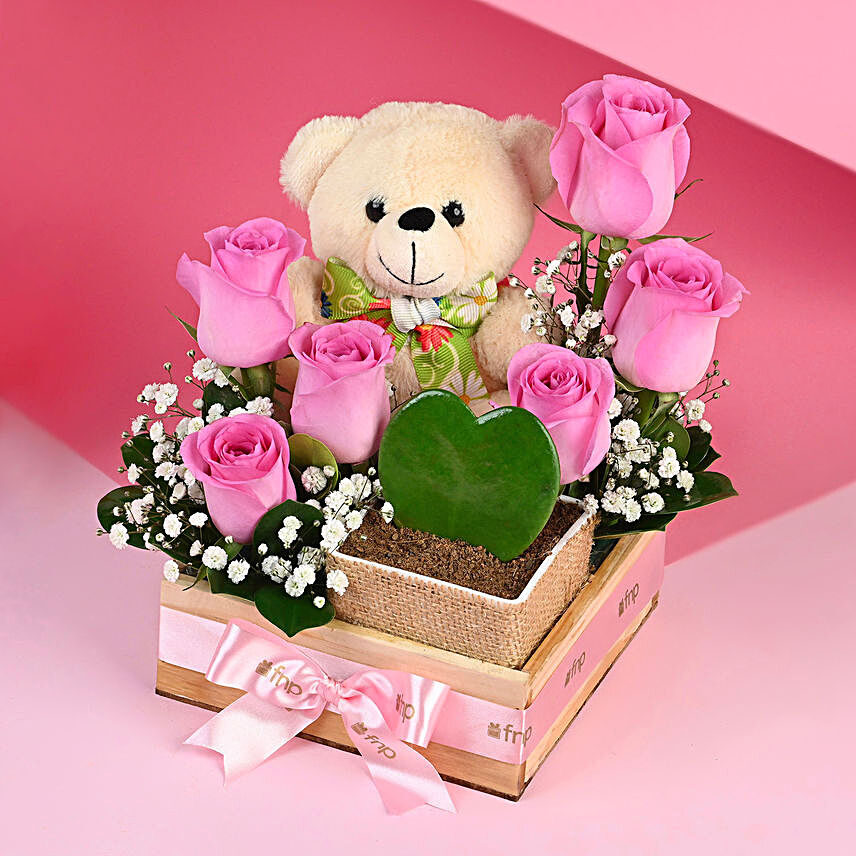 Madly In Love Gift Hamper:Flowers & Teddy Bears