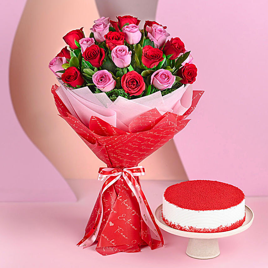 Sweet Sensation Roses N Red Velvet Cake Combo