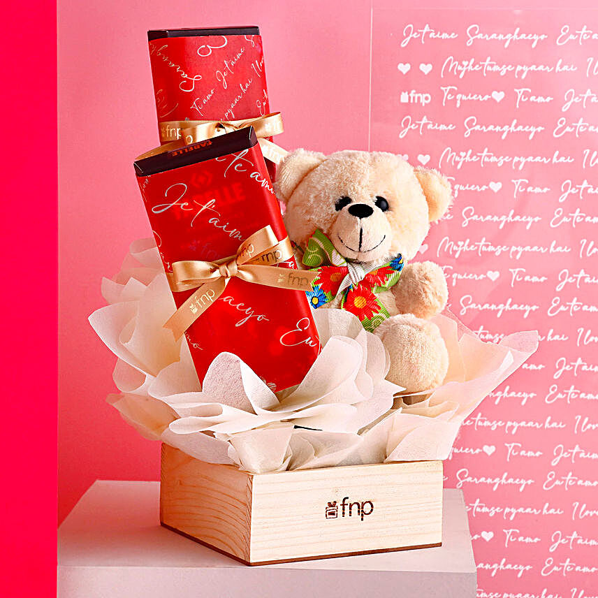 Chocolatey Cuddles Arrangement:Valentines Day Soft toys