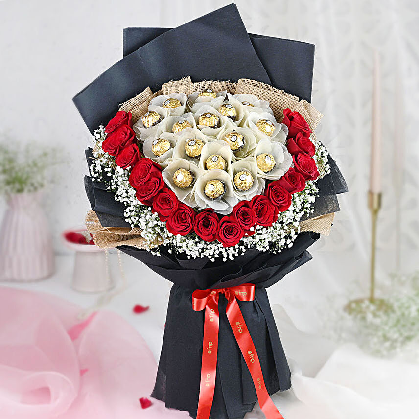Premium Rocher Bouquet:Valentine's Day Flowers And Chocolates