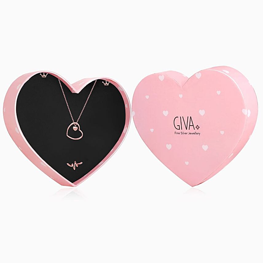 Giva 925 Silver Rose Gold Love Heart Set