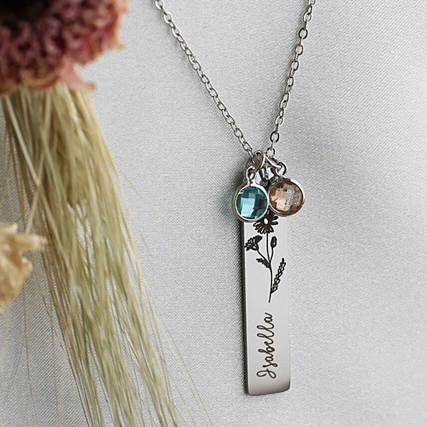 Personalised Birth Flower N Stone Necklace