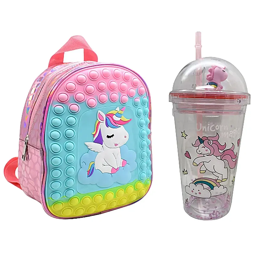 Pop It Unicorn Backpack & Cute Tumbler Set