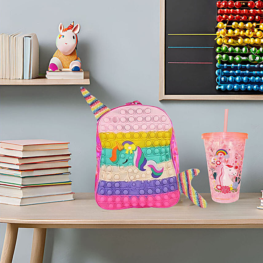 Pop It Unicorn Backpack & Cute Tumbler Set