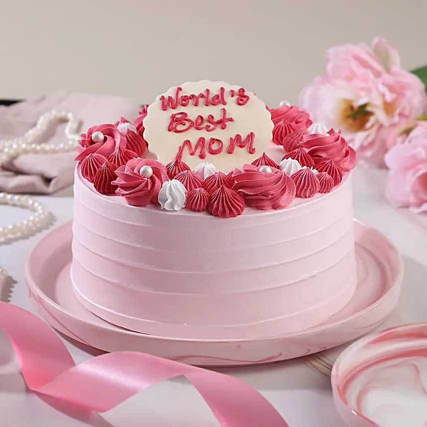 Blushing Love For Mom Cream Cake- Eggless