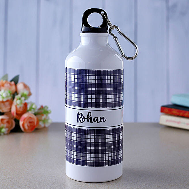 Buy/Send Personalised Checkered Print Water Bottle Online- FNP