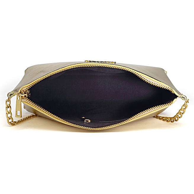 Buy/Send Vegan Leather Metallic Gold Crossbody Sling Bag Online- FNP