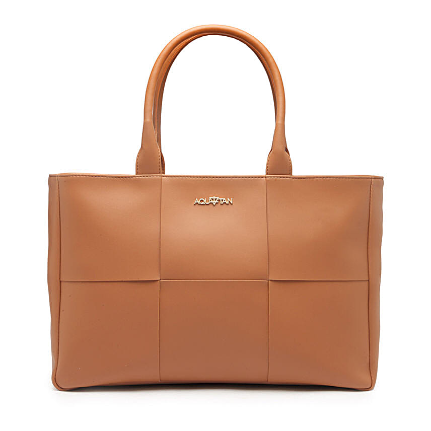 Vegan Leather Weave Tote Bag Tan