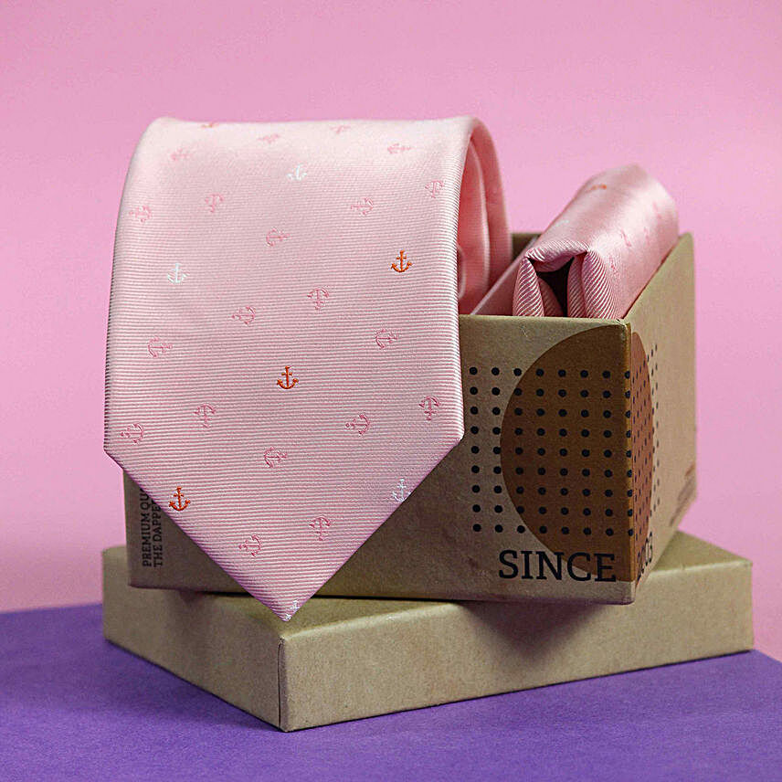Peach Anchor Necktie & Pocket Square Gift Set
