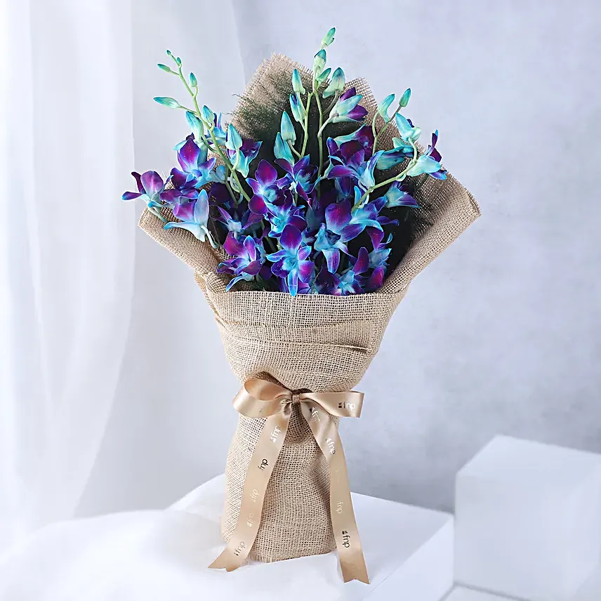 Blue Orchids Beautifully Tied Bunch