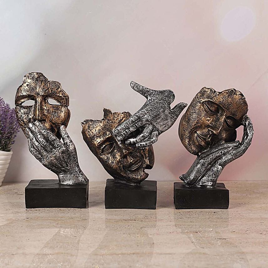 Face Cut Polyresin Figurine Set of 3