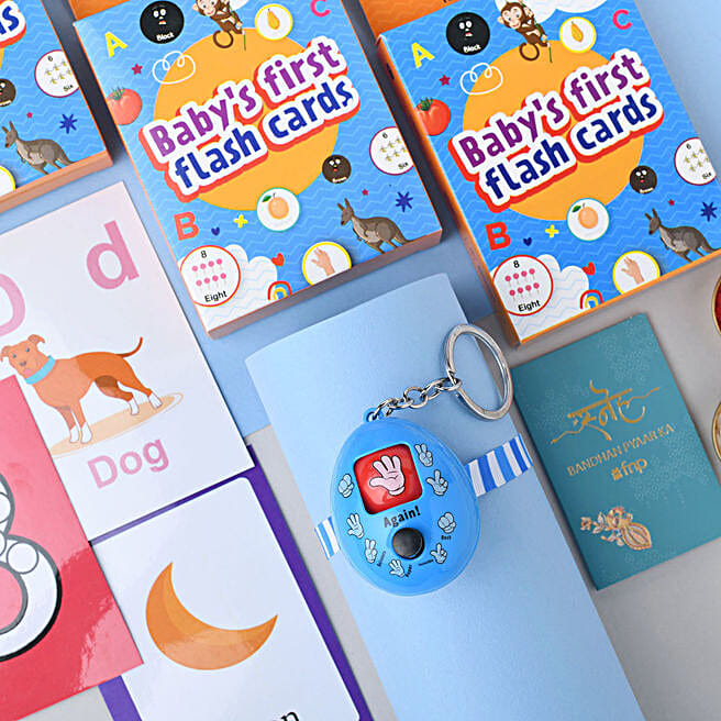 Buy/Send Push Button Rakhi & Flash Cards Gift Set Online FNP