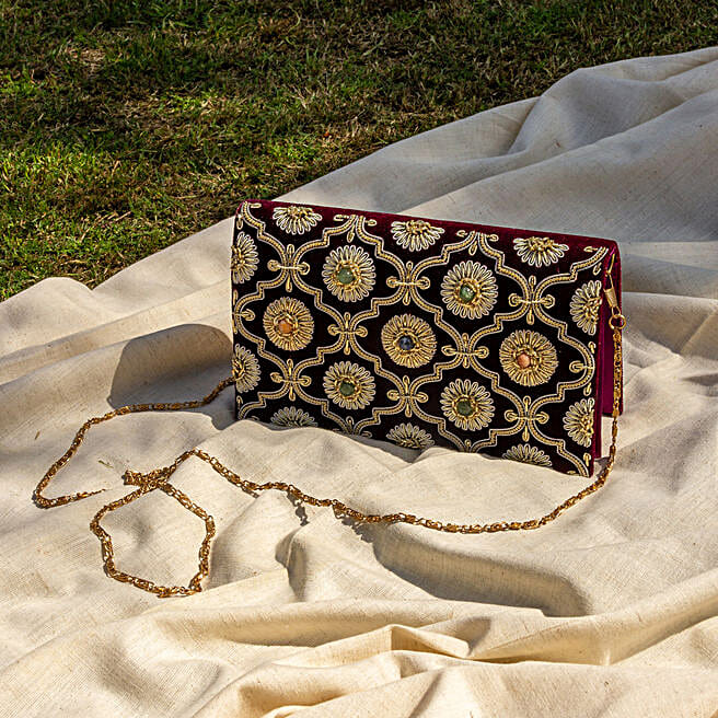 Zari hand embroidered sling bag