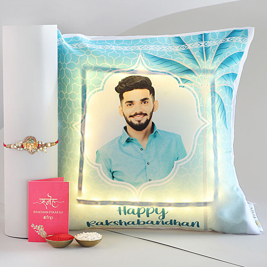 Sneh Ganesha Rakhi N Personalised Photo LED Cushion