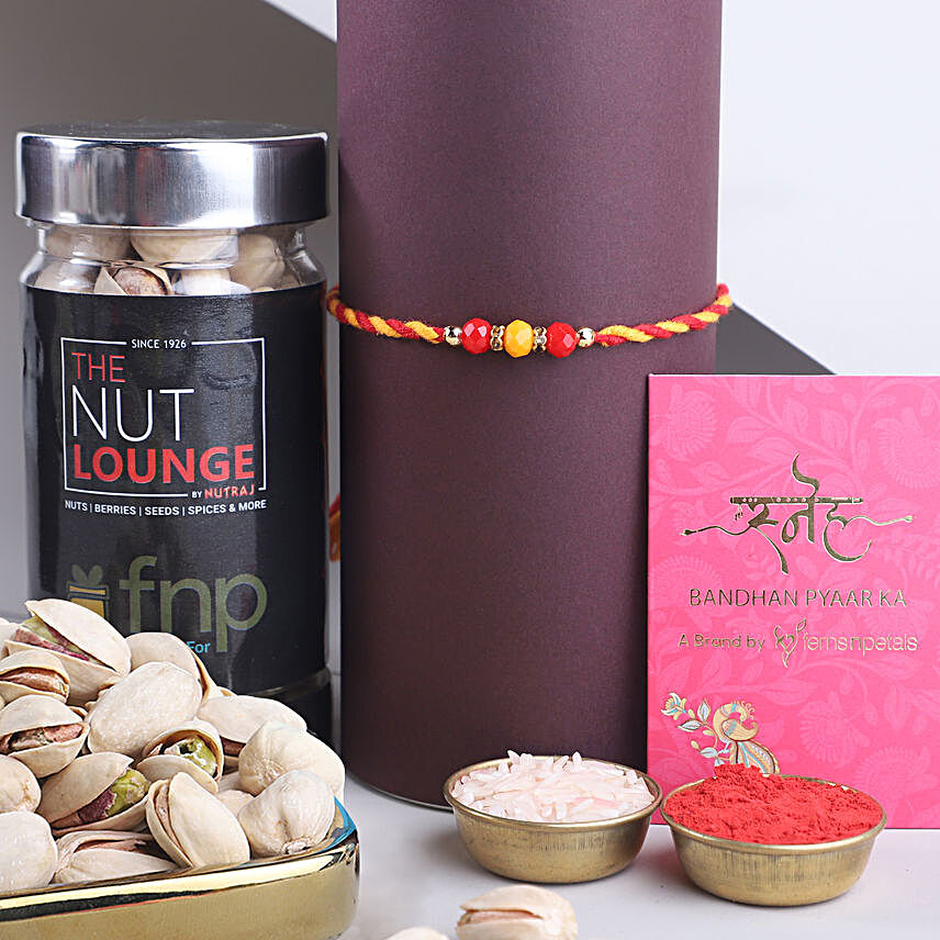 Sneh Multicolour Mauli Rakhi with Pista Jar